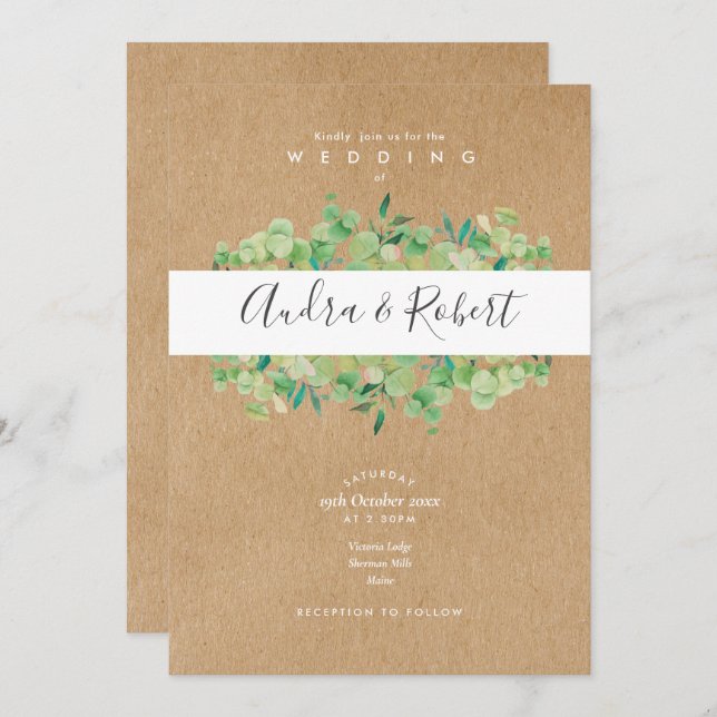 Rustic Botanical Greenery Eucalyptus Wedding Invitation (Front/Back)