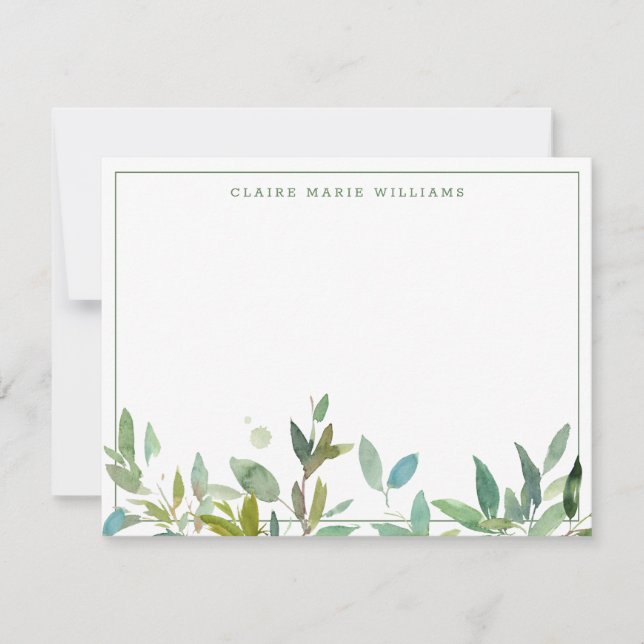 Rustic Botanical Greenery Foliage Thin Border Card (Front)