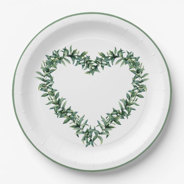 Rustic Botanical Greenery Leaf Simple Wreath Paper Plate (Front)