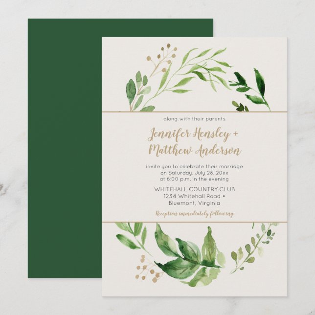 Rustic Botanical Greenery Wreath Ivory Wedding Invitation (Front/Back)