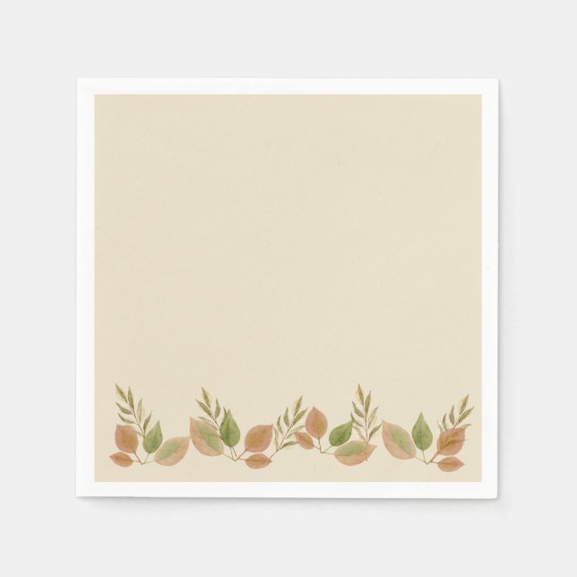 Rustic Botanical Leaf Border Napkins | Soft Autumn (Front)