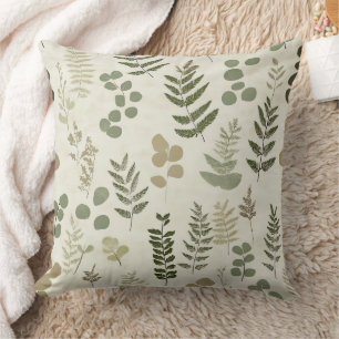 Rustic Botanical Leaf in Earthy Brown and Olive Cushion