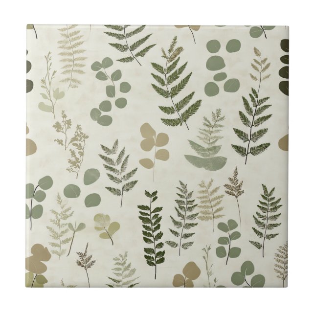 Rustic Botanical Leaf in Earthy Brown and Olive Tile (Front)