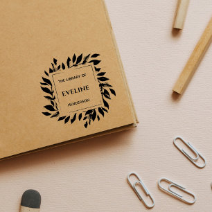 Rustic Botanical Leaves Modern Elegant Custom Book Self-inking Stamp