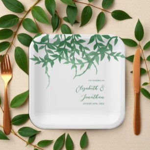 Rustic Botanical Leaves Wedding Paper Plate