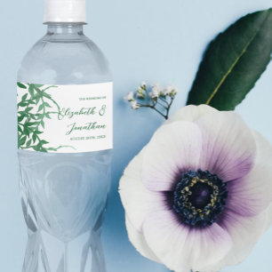 Rustic Botanical Leaves Wedding Water Bottle Label