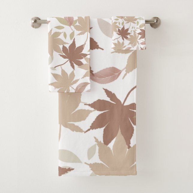 Rustic Botanical Maple Leaves Pattern Fall Autumn Bath Towel Set (Insitu)