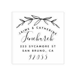 Rustic Botanical Married Couple Return Address Rubber Stamp