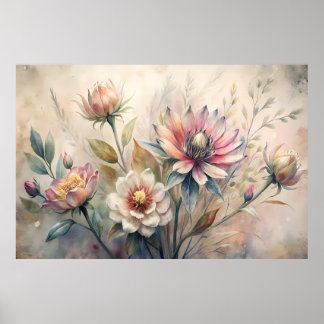 Rustic Botanical Meadow Flowers Watercolor Poster