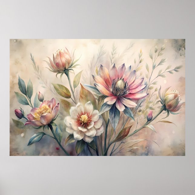 Rustic Botanical Meadow Flowers Watercolor Poster (Front)