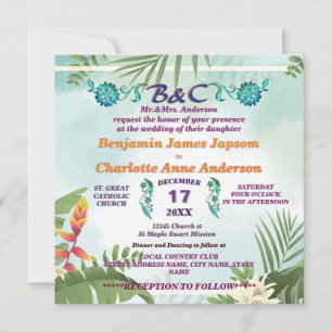 Rustic Botanical Monogram Customised Wedding  Invitation