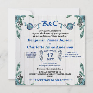 Rustic Botanical Monogram Customised Wedding Invitation