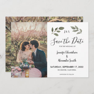 Rustic botanical monogram photo Save the Date Invitation