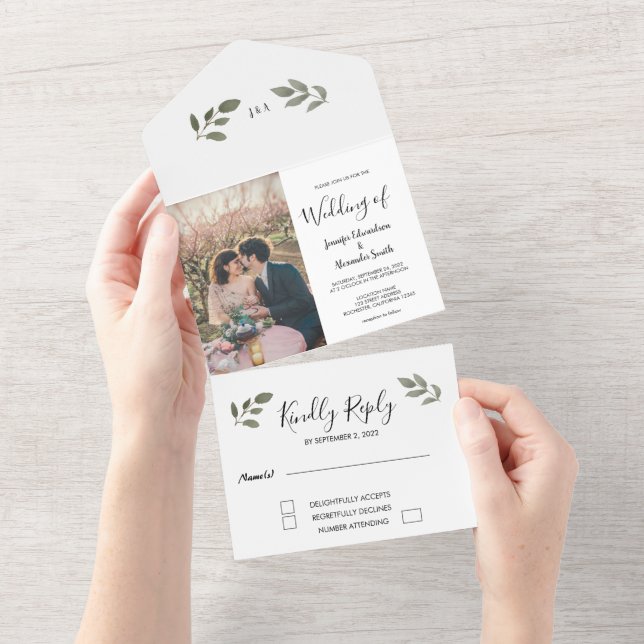 Rustic botanical monogram photo Wedding All In One Invitation (Tearaway)