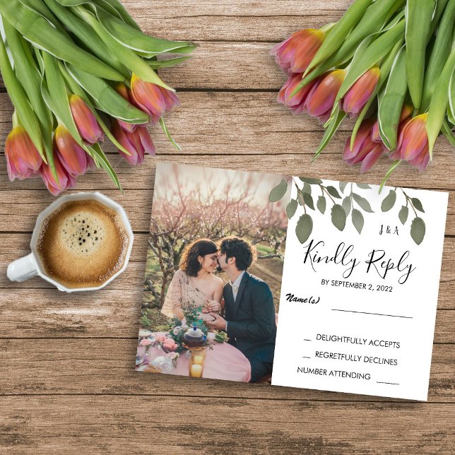 Rustic botanical monogrammed photo Wedding RSVP Invitation (Rustic botanical monogrammed. photo Wedding RSVP Invitation)
