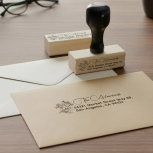 Rustic Botanical Name & Cute Fancy Return Address Rubber Stamp