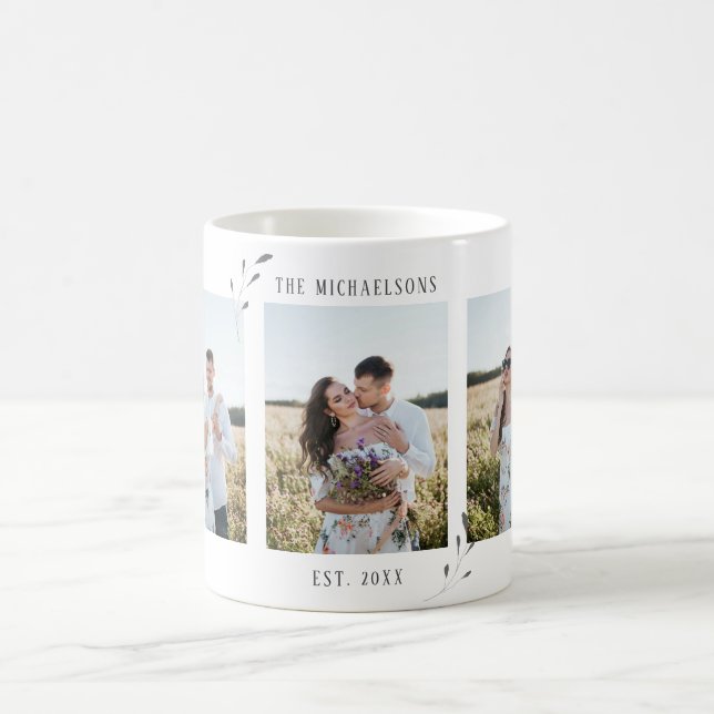 Rustic Botanical Newlyweds Photo Coffee Mug (Center)