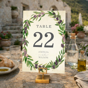 Rustic Botanical Olive Wreath Table Number Card