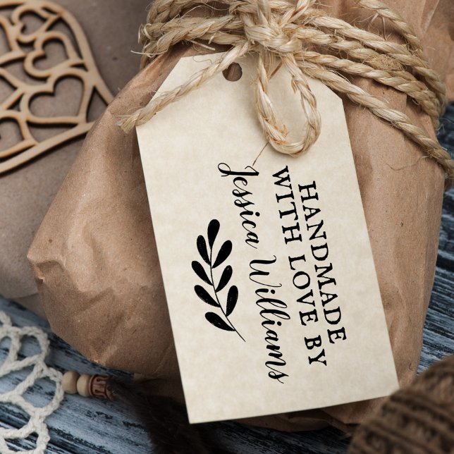 Rustic Botanical Personalised Handmade With Love Rubber Stamp (Creator Uploaded)