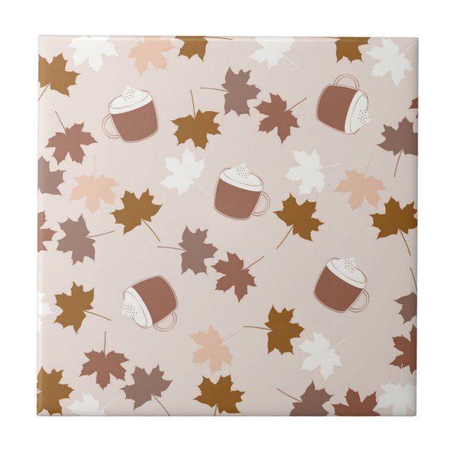 Rustic Botanical Pumpkin Spice Maple Leaf Pattern Tile (Front)