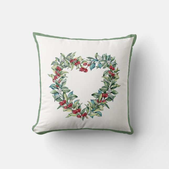 Rustic Botanical Red Berries Greenery Leaf Simple Cushion (Front)