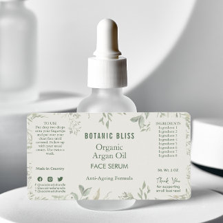 Rustic Botanical Sage Green Cosmetic Product Label
