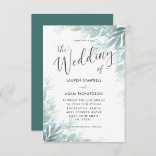 Rustic Botanical Sage Green & Teal  Wedding  Invit Invitation
