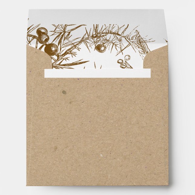 Rustic Botanical Sketch Kraft Paper Wedding Envelope (Back (Bottom))