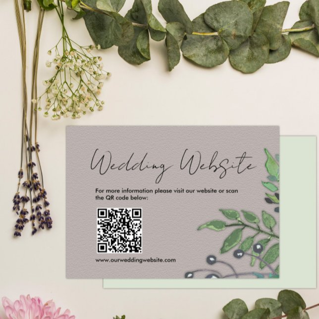 Rustic Botanical Slate Grey Wedding Website Enclosure Card (Creator Uploaded)