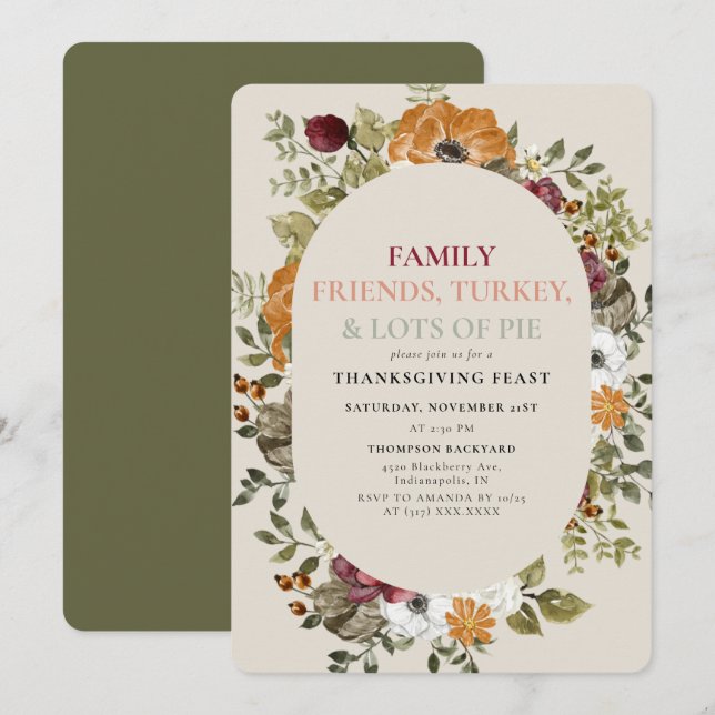 Rustic Botanical Thanksgiving Dinner Feast Party  Invitation (Front/Back)