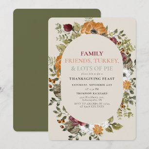 Rustic Botanical Thanksgiving Dinner Feast Party  Invitation