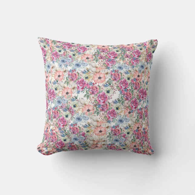 Rustic Botanical watercolor floral Cushion (Front)