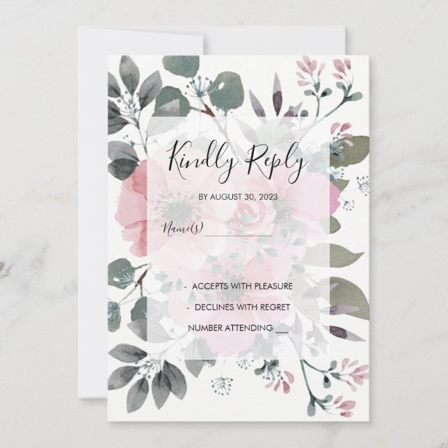 Rustic botanical watercolor floral Wedding RSVP Invitation (Front)