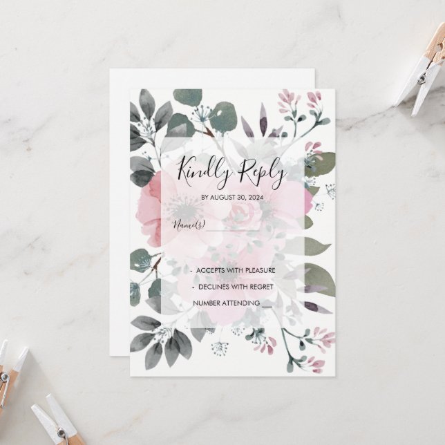 Rustic botanical watercolor floral Wedding RSVP Invitation (Front/Back In Situ)
