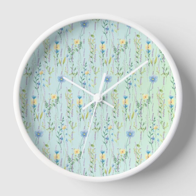  Rustic Botanical Watercolor gradient flora flower Clock (Front)