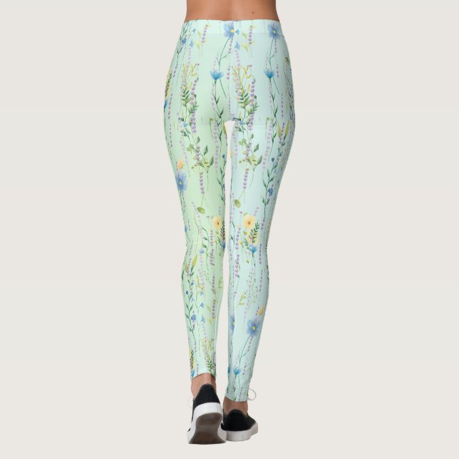 Rustic Botanical Watercolor gradient flora flower Leggings (Back)