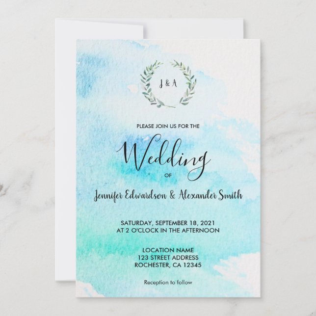 Rustic botanical watercolor leaves wedding invitat invitation (Front)