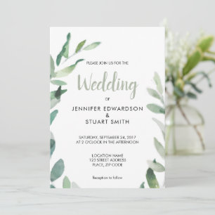 Rustic botanical watercolor olive branch Wedding Invitation