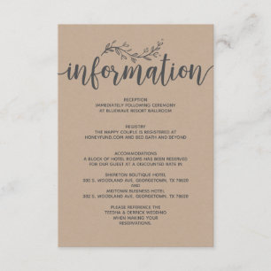 Rustic Botanical wedding information enclosure