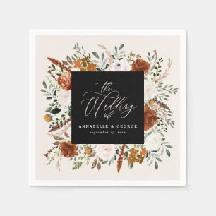Rustic botanical wedding script terracotta napkins