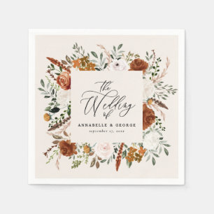Rustic botanical wedding script terracotta napkins