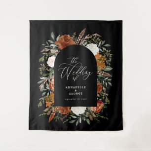 Rustic botanical wedding welcome script terracotta tapestry