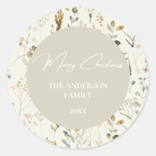 Rustic Botanical Wildflower Christmas  Classic Round Sticker