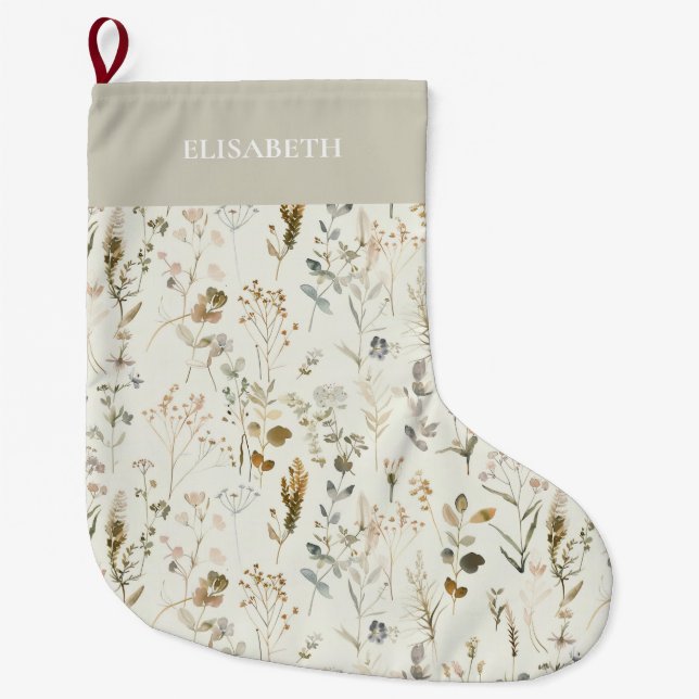 Rustic Botanical Wildflower Christmas  Large Christmas Stocking (Front)