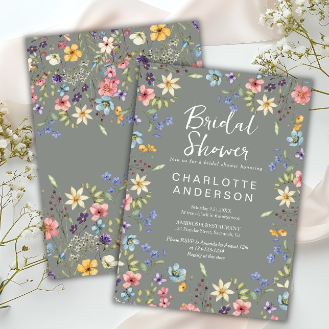 Rustic Botanical Wildflower Sage Bridal Shower  Invitation (Creator Uploaded)