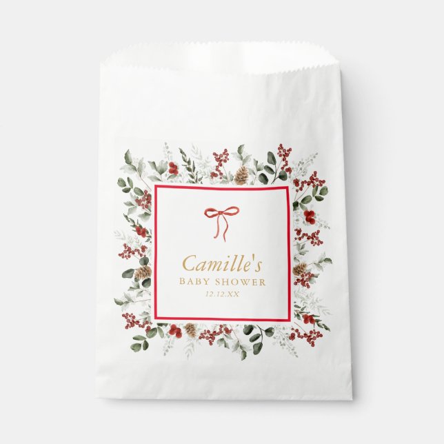 Rustic Botanical Winter Baby Shower Favour Bags (Front)