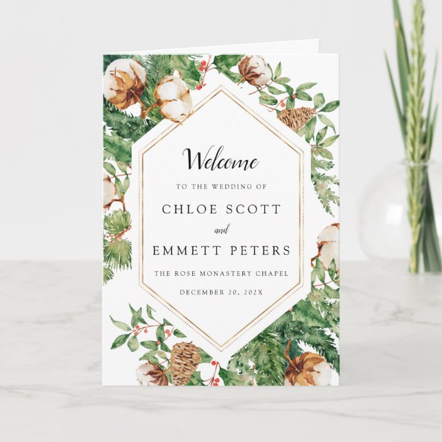 Rustic Botanical Winter Wedding Booklet Program Programme (Front)