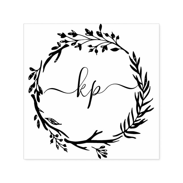 Rustic Botanical Wreath Elegant Initials Self-inking Stamp (Design)