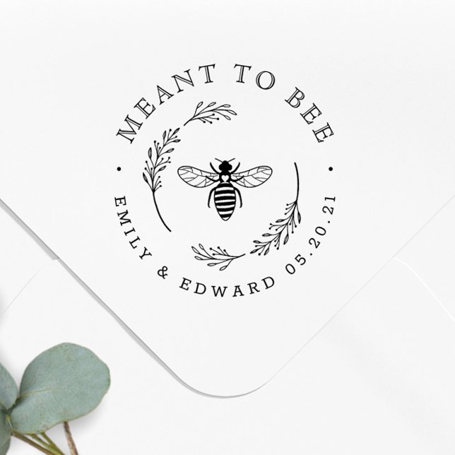 Rustic Botanical Wreath Meant to Bee Wedding Favor Rubber Stamp (Creator Uploaded)