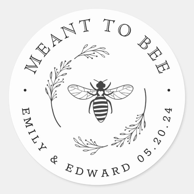 Rustic Botanical Wreath Meant to Bee Wedding Favou Classic Round Sticker (Front)